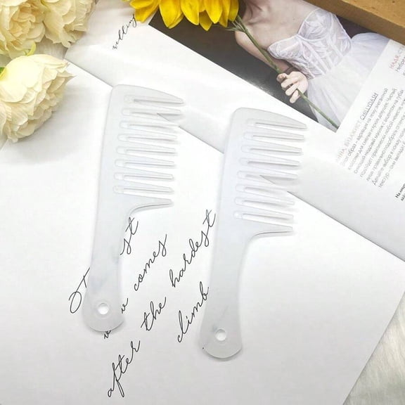Clear White Wide Tooth Hair Comb 2-Pack Detangling Comb for Curly Long Wet