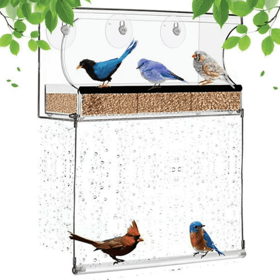 Clear Window Bird Feeder with 3 Extra Strong Suction Cups, Sturdy Durable Acrylic Bird Feeders for Viewing Wild Bird Outside, as a Bird Watching Gift, Outdoor Bird Feeder, Garden Decor
