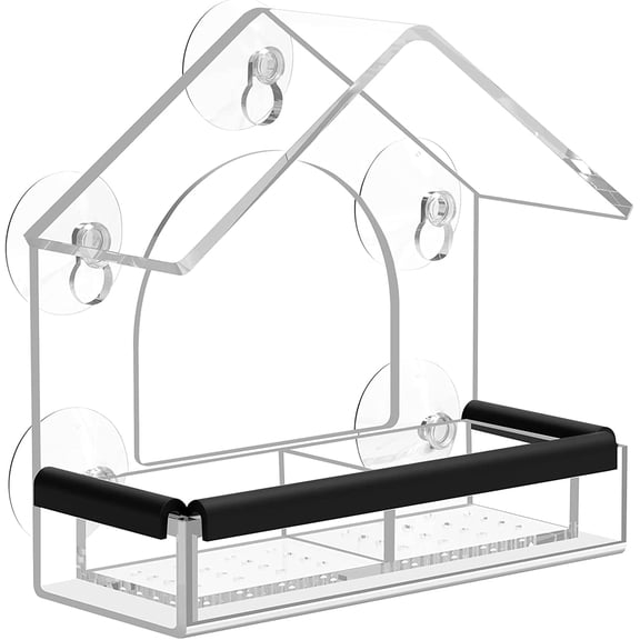 Clear Window Bird Feeder with 5 Extra Strong Suction Cups, Hmmry Sturdy and Durable Acrylic Birdfeeders for Viewing Wild Birds Outside, as a Bird Watching Gift, Outdoor Birdhouse Box, Garden Decor