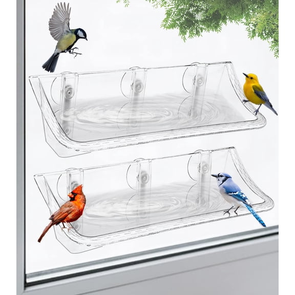 Clear Window Mounted Bird Feeder Bath with Strong Suction Cups for Outside, Transparent Glass Birdfeeder Birdbath for Cats,  Elderly Viewing, 1 Pack
