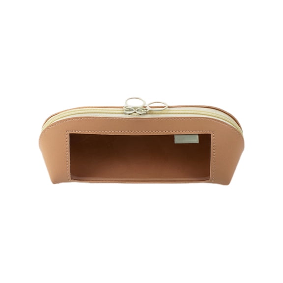 Clear Window Pen Organizer, Leather Stationery Case with View, Shell Design Pencil Bag, Pink Leather Pouch for Writing Tools, Large Capacity Zippered Holder for Office and Home Desk