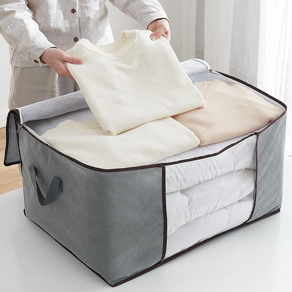 Clear Window Storage Bag, Small Horizontal Nonwoven Foldable Organizer with Zipper and Handles for Clothes and Bedding