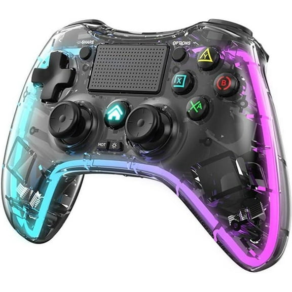 Clear Wireless Controller with 8 Color Adjustable LED Lighting Compatible with PS4 Pro/PS4 Slim/PS4 Controller, with Headphone Jack for PS4 Dualshock 4 Game