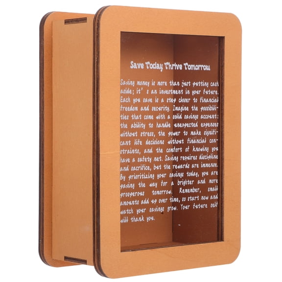 DEEPCRAFF Wooden Money Bank with Clear Acrylic Panel Motivational Saving Box for Home