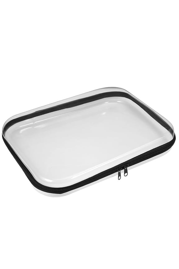 Clear Zipper Cases, Portable Clear Organizer Pouches for Travel, Double Zippered Hard Shell Plastic Case, Cosmetic Bag for Make Up Tools, Toiletries, Toy Storage (Black, 1 Pack)