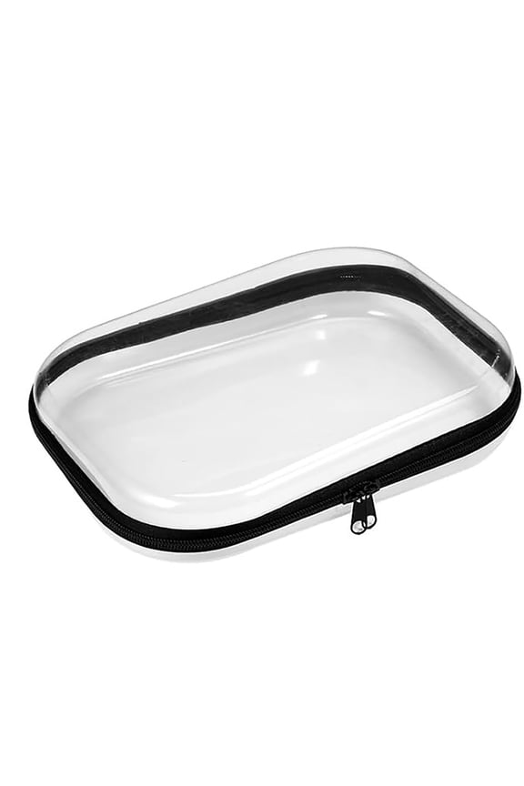 Clear Zipper Cases, Portable Clear Organizer Pouches for Travel, Double Zippered Hard Shell Plastic Case, Cosmetic Bag for Make Up Tools, Toiletries, Toy Storage (Black, 1 Pack)