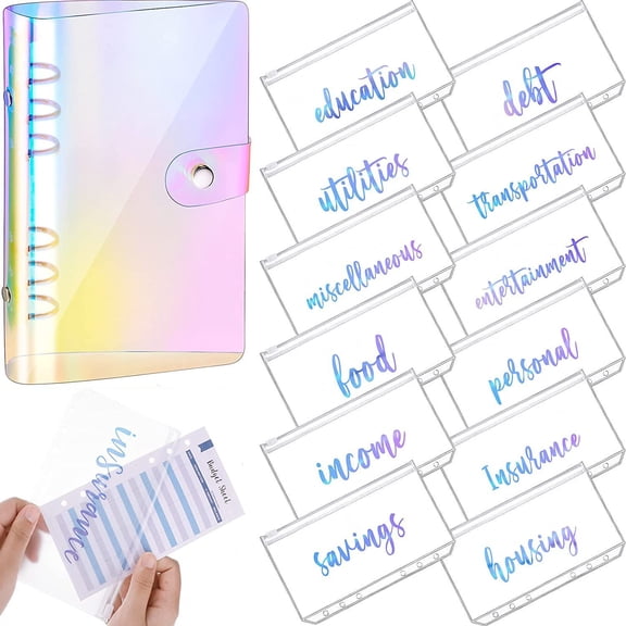 Clear Zipper Cash Envelope Organizer 12-Pack PVC Budget Folder for Student and Office Document Storage