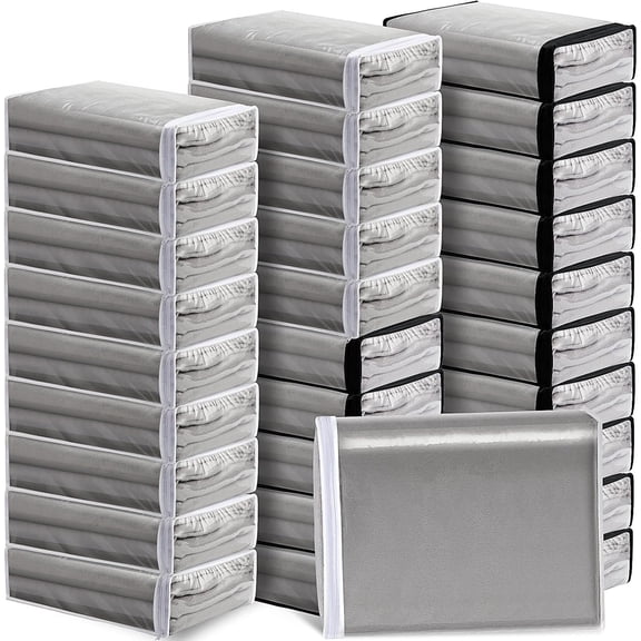 Clear Zippered Storage Bags 30 Pack, 15x11x4 inches, Vinyl Plastic Sweater and Sheet Organizer Bags for Clothes, Blankets, and Fabrics (Black & White)