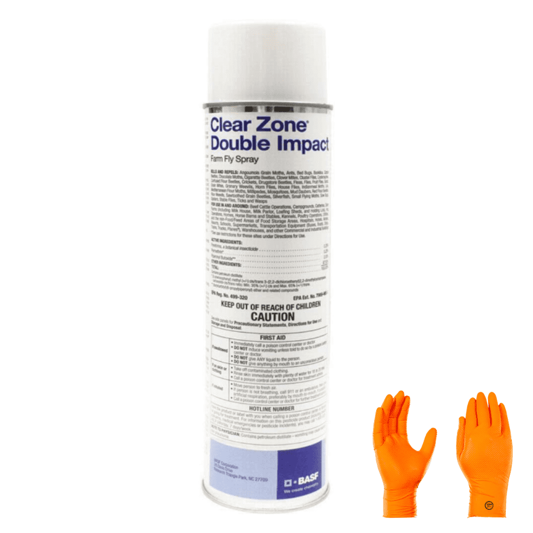 Clear Zone Double Impact Farm Fly Spray – Powerful & Long-Lasting Insect Control | Premium USA Supply Gloves for Safe Eradication | USA Supply Pest ID Card