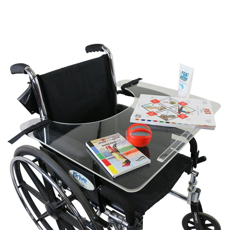 Wheelchair tray clear acrylic with rim and straps Wheelchair tray clear acrylic with rim and straps