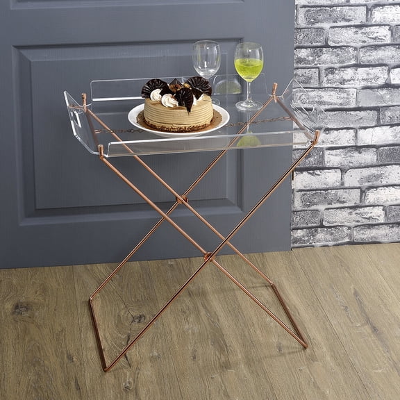 Clear and Copper Tray Table with Removable Tray - Modern Acrylic Accent Table for Living Room, 22.5 Inch Height, Portable Design