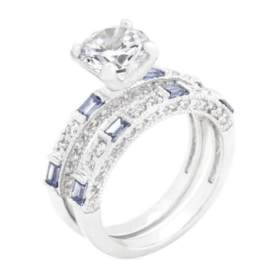 Clear and Tanzanite Cubic Zirconia Ring Set