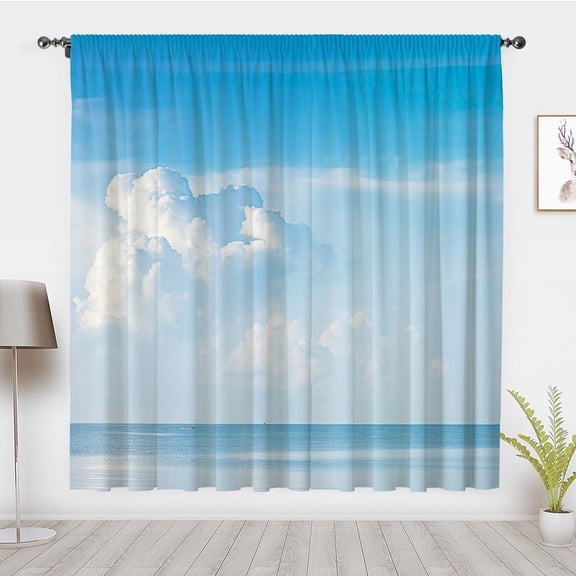 Clear blue sky with white clouds art curtains Modern minimalist Ocean Window Curtains, Blackout Curtains Window Drapes Bedroom privacy Decor(Rod Pocket)