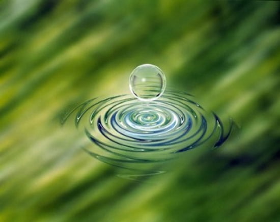 Clear bubble rising from ripples in mottled green water Canvas Art - Panoramic Images (36 x 29)