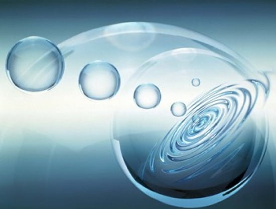 Clear bubbles in descending size rising from water ripples surrounded by clear bubble Canvas Art - Panoramic Images (36 x 28)