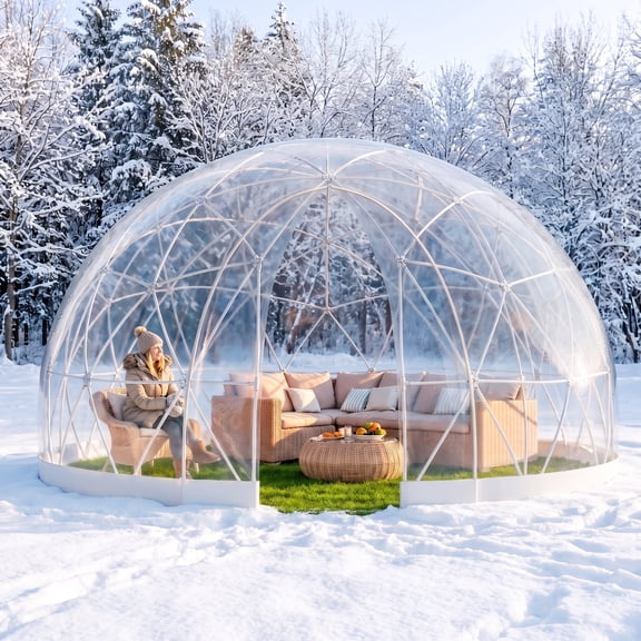 BPMIO Garden Dome Tent, 12 x 7.2 ft Outdoor Clear Bubble Tent for 4-7 Person, PVC Weatherproof Geodesic Dome Greenhouse with Windows, Igloo Tents for Backyard Patios Camping Party Wedding
