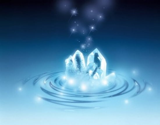 Clear faceted quartz and stars rising from water ripples Canvas Art - Panoramic Images (36 x 29)