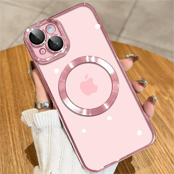 Clear for iPhone 13 Case with Full Camera Cover Protection [No.1 Strong N52 Magnets] [ Grade Drop Protection] for Women Girls Phone Case (6.1")-Pink