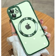 Clear for iPhone 12 Case with Exlusive Build-in Camera Cover [No.1 Strong N52 Magnets] [Compatible with Magsafe] for Women Girls Phone Case 6.1"-Green
