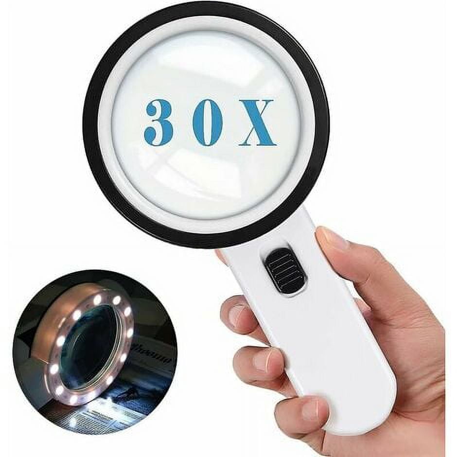 Clear magnifying glass, magnifying glass with light, 30x pocket magnifying glass large 12 led magnifying glass