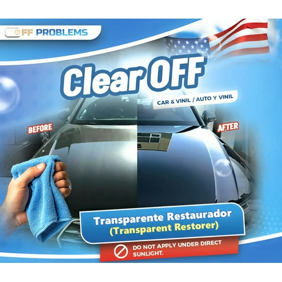 Clear off Clear Off, the specialized product for restoring shine and life to your car's paint or vinyl.