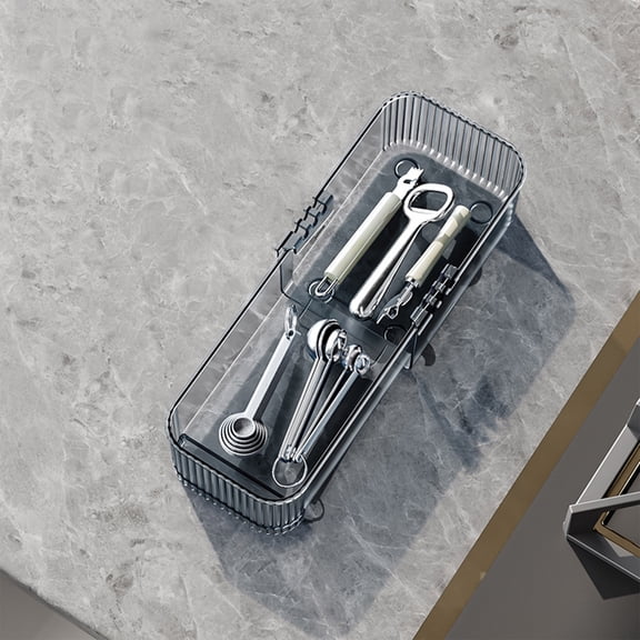 Clear plastic drawer storage organizer, expandable kitchen container, utensil holder for cutlery tableware, 3 size adjustable desk drawer divider