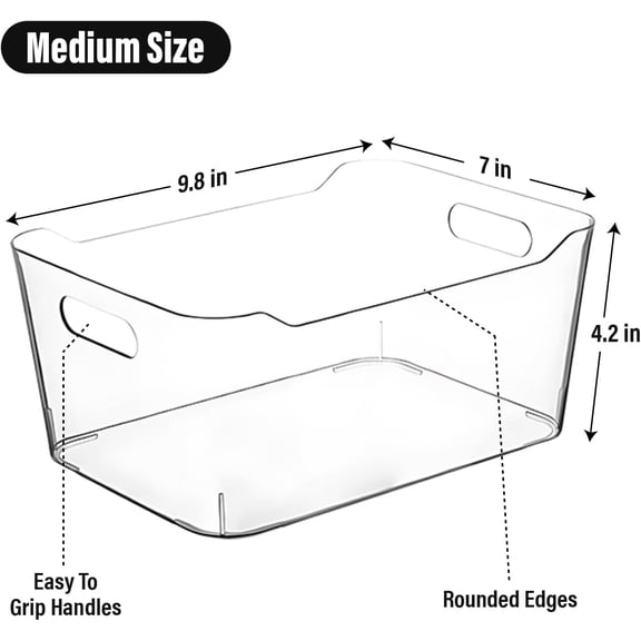 Clear storage organizer bins, Medium Kitchen Cabinet Organizers and Storage Baskets Pantry Fridge Containers for Organizing Cabinet Organization Perfect for Foods Snacks Chips Vitamin spices