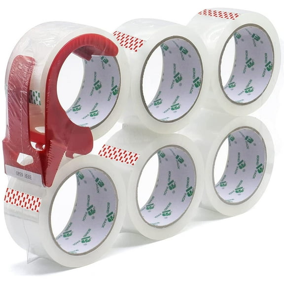 Behome Clear Shipping Packing Tape with Dispenser, 6 Rolls Heavy Duty Packing Tape for Shipping and Moving, 1.88" x 60 yd