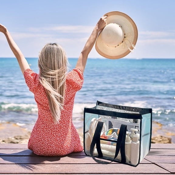 Clear tote Bag, Stadium Approved, Large Transparent PVC Travel Beach Work Safety Certified, Versatile for Events and Office