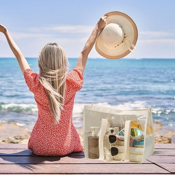 Clear tote Bag, Stadium Approved, Large Transparent PVC Travel Beach Work Safety Certified, Versatile for Events and Office