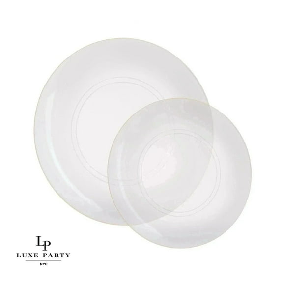 Party Source 10" Clear w/ Gold Rim Plastic Wedding Dinner Plates 10 Pcs