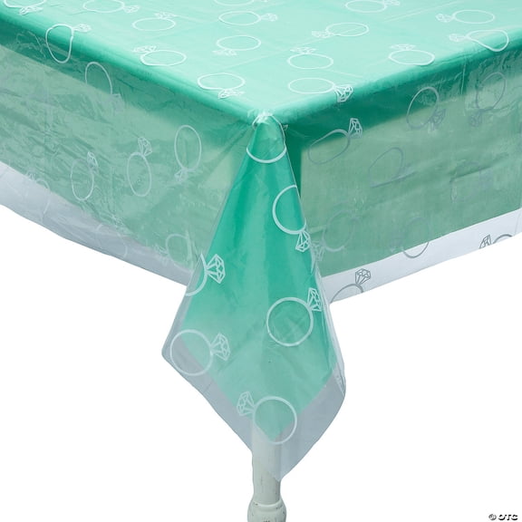 Clear with Diamond Ring Print & Mint Green Disposable Plastic Tablecloth Kit - 2 Pieces