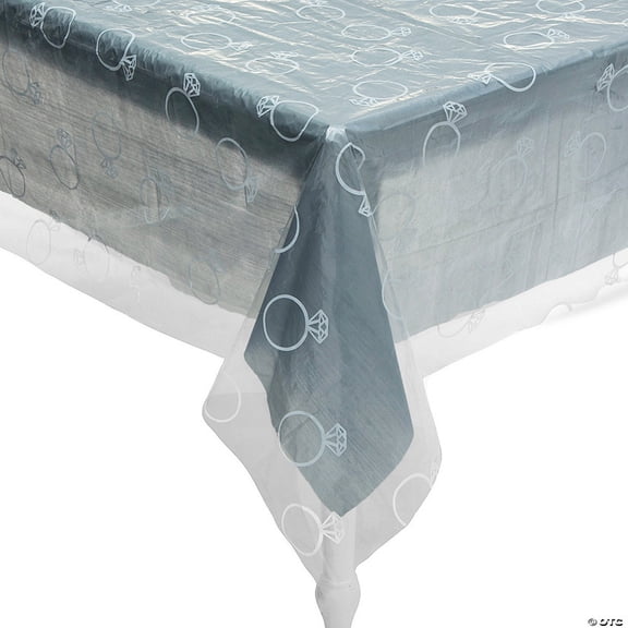 Clear with Diamond Ring Print & Silver Disposable Plastic Tablecloth Kit - 2 Pieces