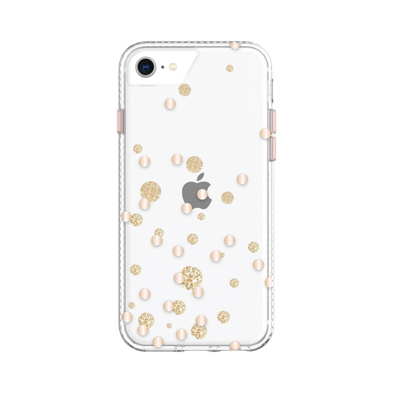 Clear with Rose Gold Metallic Glitter Dots Phone Case for iPhone