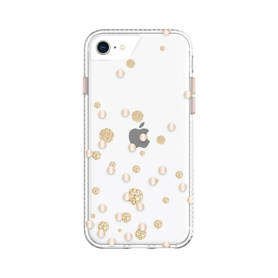 Clear with Rose Gold Metallic Glitter Dots Phone Case for iPhone 6, iPhone 6s, iPhone 7, iPhone 8, iPhone SE (2020)
