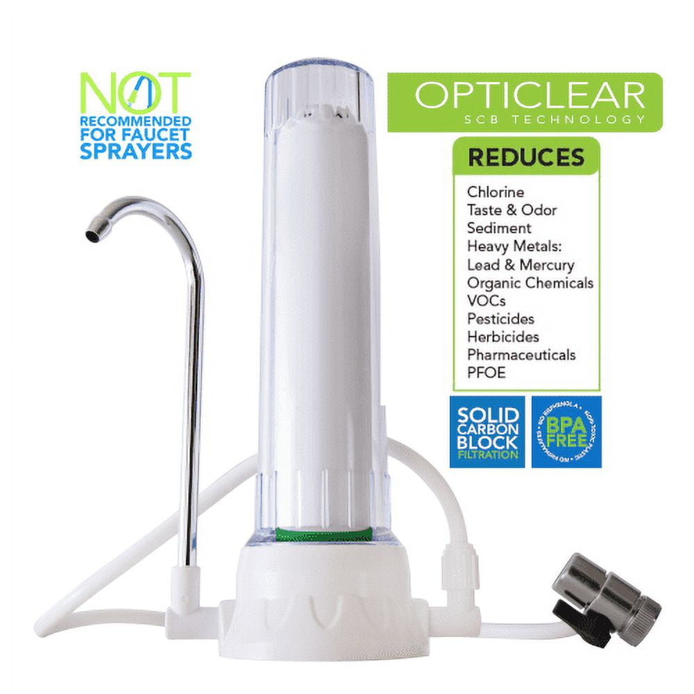 Clear2O Countertop Drinking Water System - CCT2000, One Micron Solid Carbon Block Filter, White
