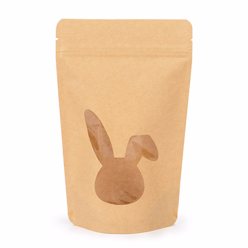 ClearBags Kraft Rabbit Shaped Window Stand Up Pouch 5 1/8" x 3 1/8" x 8 1/8" 25-Pack