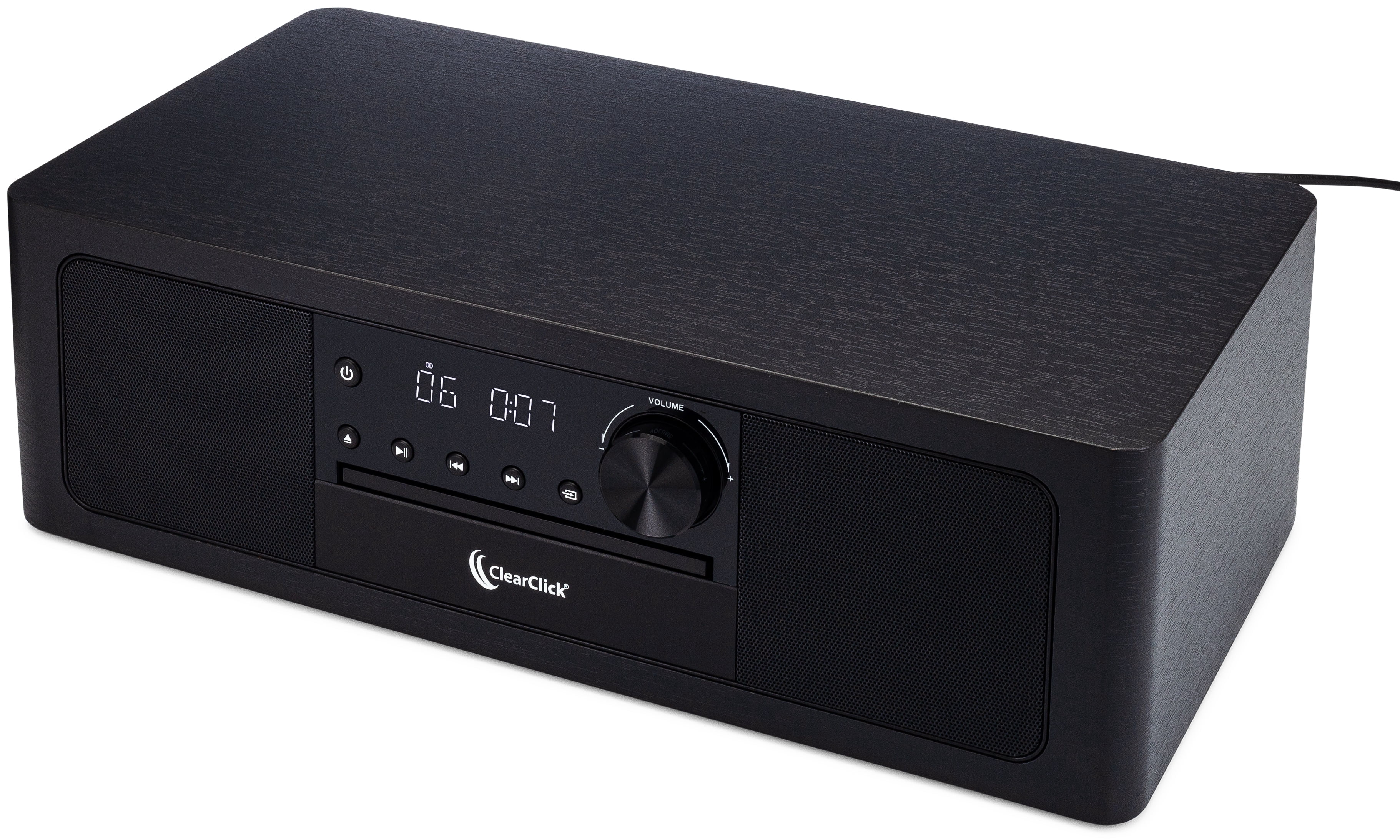 ClearClick Stereo Shelf System with CD Player, Bluetooth, FM Radio, USB Playback, Aux in, Optical in, Alarm Clock, & Remote Control