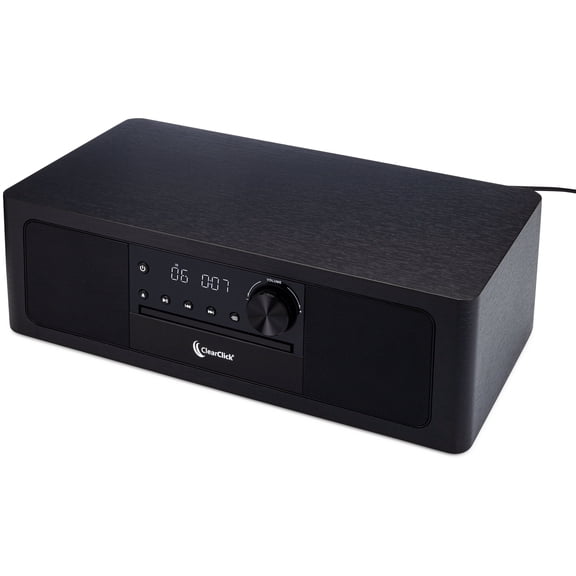 ClearClick Stereo Shelf System with CD Player, Bluetooth, FM Radio, USB Playback, Aux in, Optical in, Alarm Clock, & Remote Control