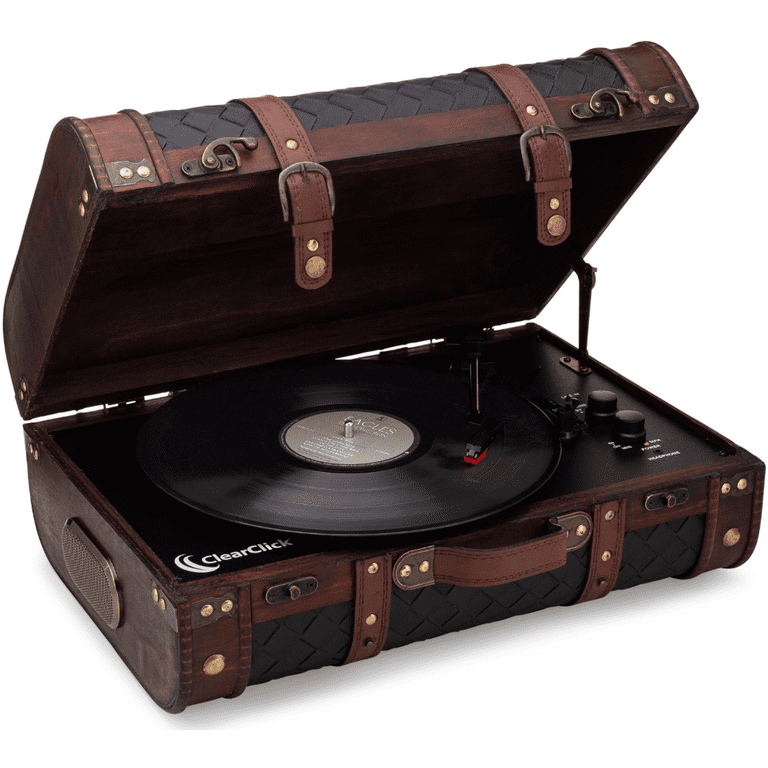 ClearClick Vintage Vinyl Records Player - Classic Wooden Suitcase