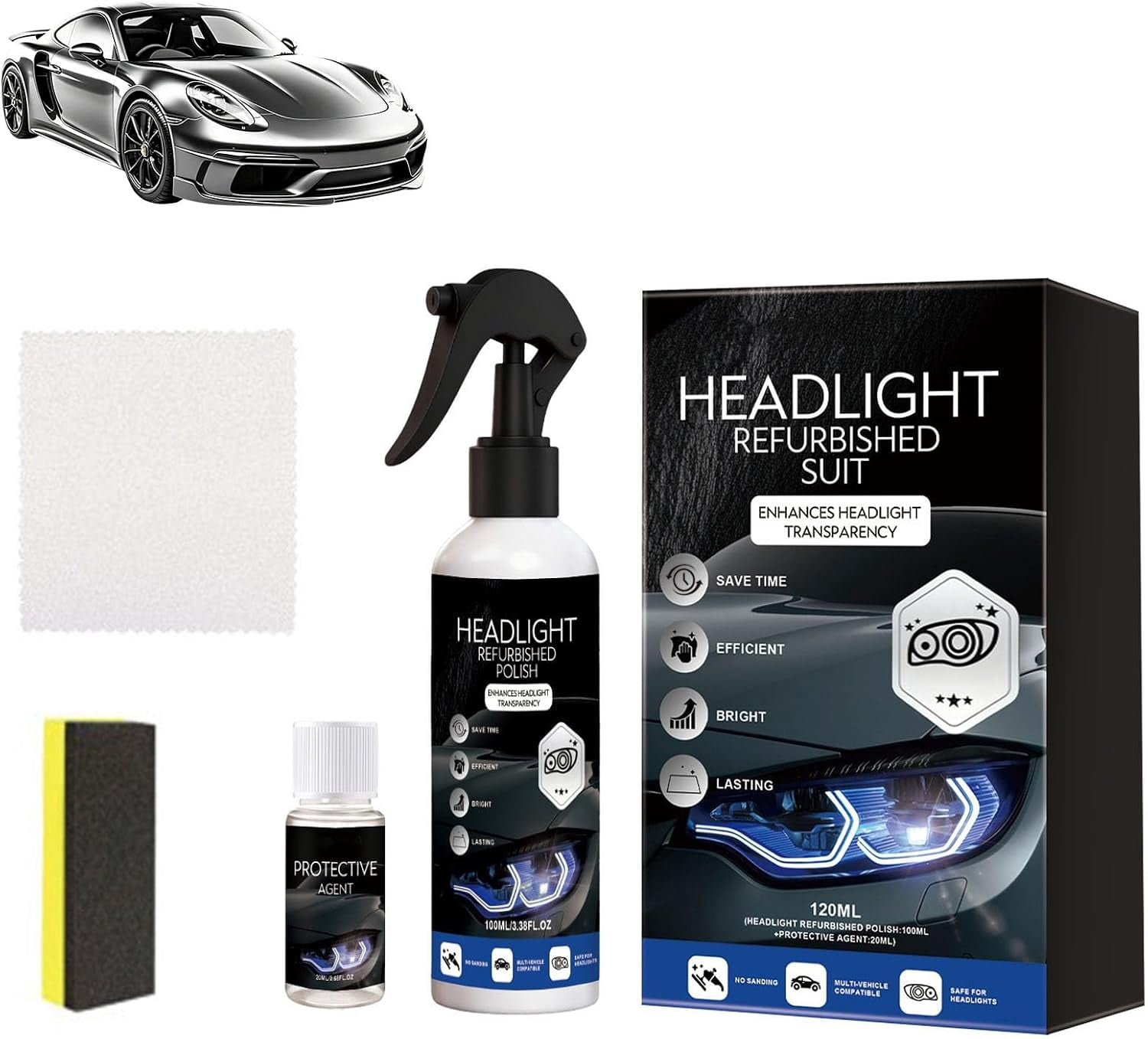 ClearDrive Headlight Restoration Kit – Advanced Remover for Yellowing & Oxidation, Restores Clarity with Ceramic Coating Protection, Universal Fit for Cars, Trucks, SUVs, and Motorcycles