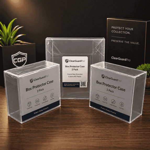 ClearGuard Pro Trading Card Box Protector Case 2 Pack, Clear PET Display Storage Box, Fits Standard Collector Trainer-Style Boxes
