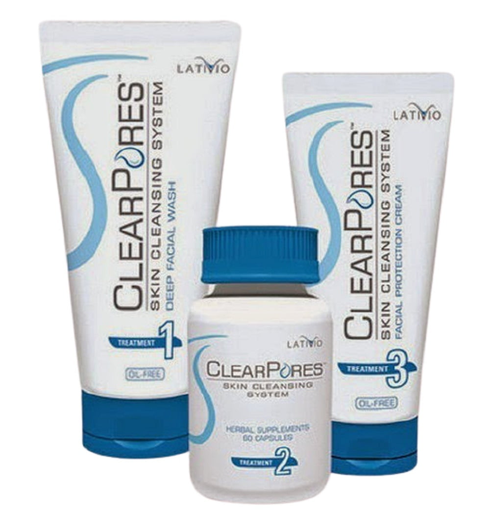 ClearPores Facial System - Acne Treatment - Clear Pores Deep Facial Wash, Herbal Supplement, & Facial Protection Cream