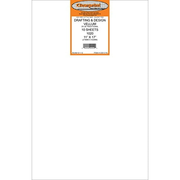 (Price/PK)Clearprint CP12201216 11 x 17 Unprinted Vellum 10-Sheet Pack