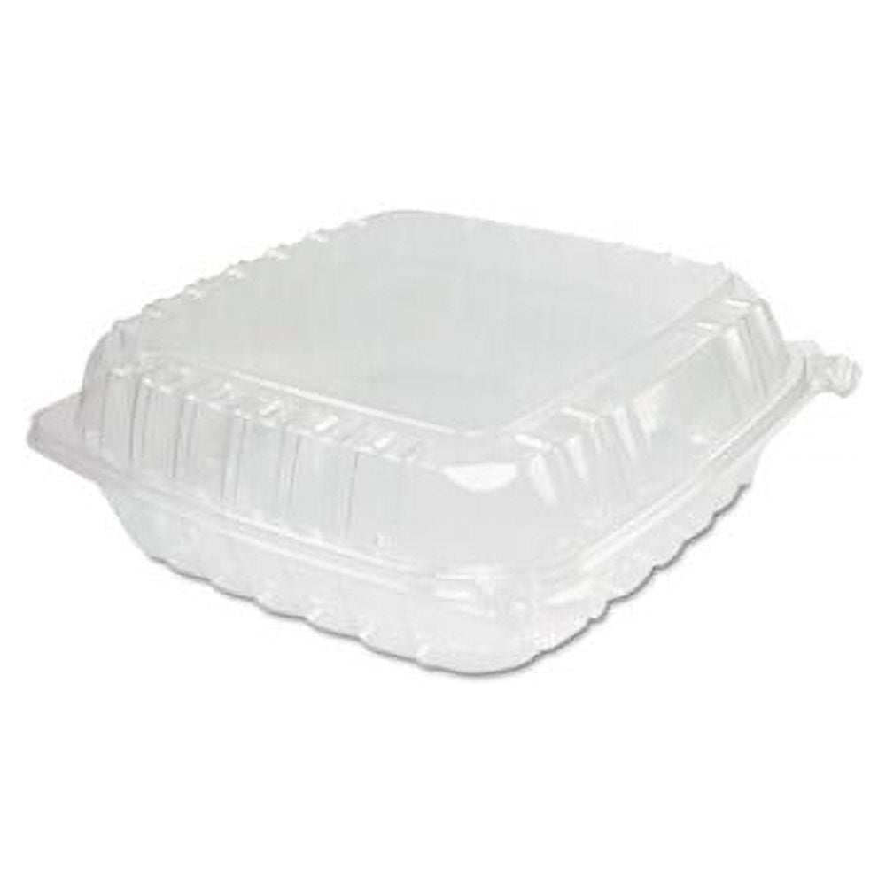 Large 3-Section Clear Polystyrene Hinged Carryout Container - 9 1/2L x 9  1/2W x 3H