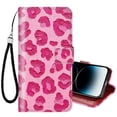thumbnail image 1 of ClearSha iPhone 14 Pro Wallet Case for Women, Oil Painting Pink Leopard Cheetah Pattern Magnetic Closure PU Leather Flip Cover with Card Holder and Kickstand Protective Phone Case, 1 of 5
