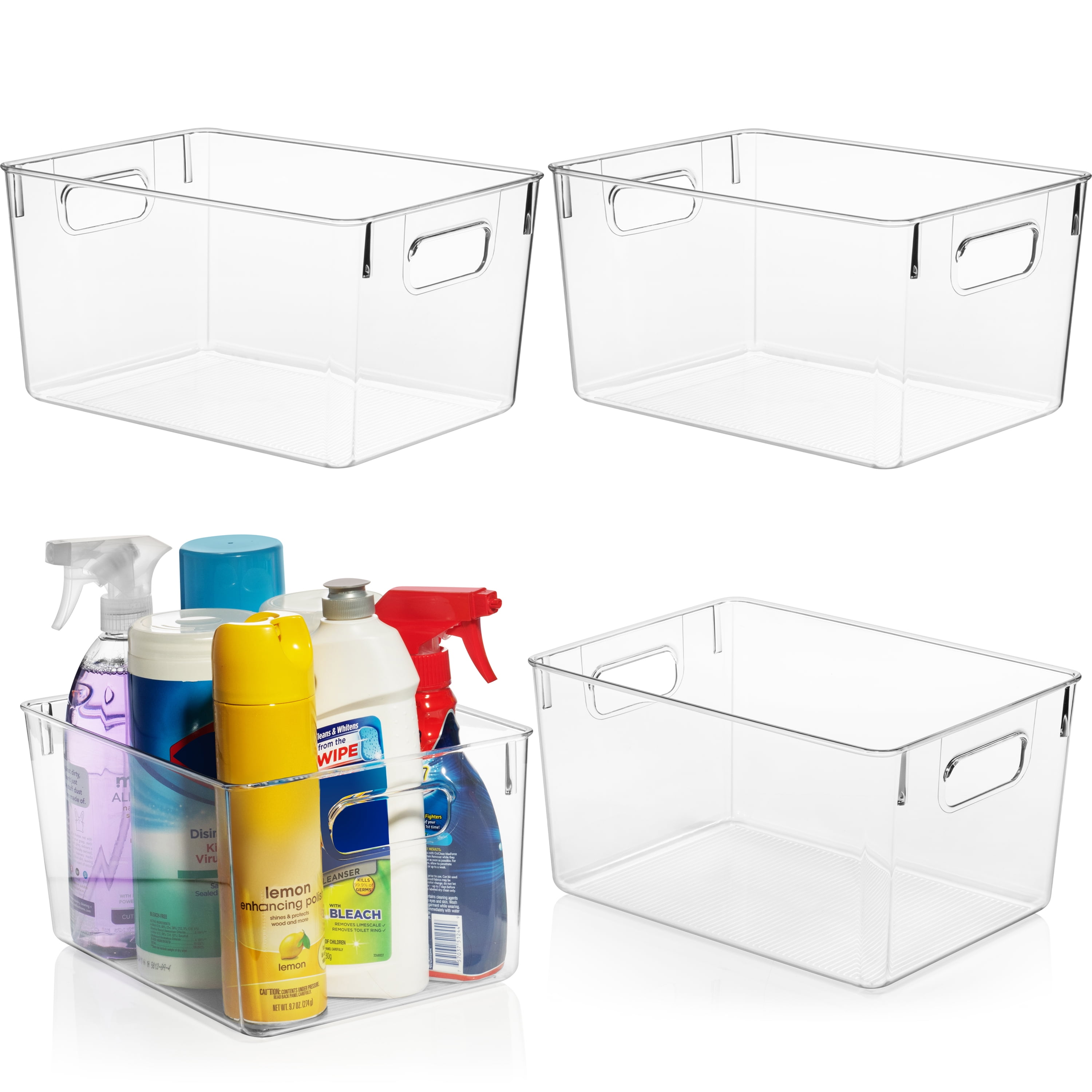 6 Pack Clear Plastic Storage Bins with Lids, Vtopmart Pantry Organizer  Bins, for Cabinet, Kitchen, Countertops, Large