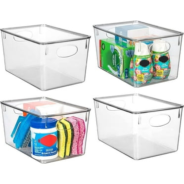 ClearSpace Plastic Storage Bins With lids Perfect Kitchen Organization or Pantry Storage Fridge Organizer, Cabinet Organizers - 4 Pack