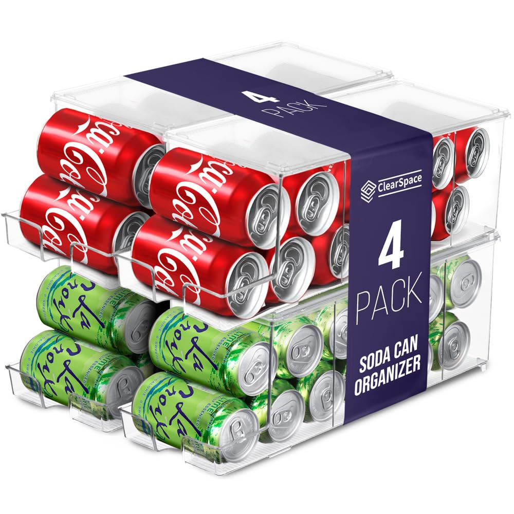 Soda Can Organizer Dispenser – 4-Can Refrigerator Storage Box, Space-Saving Kitchen Accessory