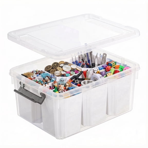 24 QT Plastic Storage Bins with Lids, Clear Stackable Containers, Art & Craft Organizer Box for Home, Office, School Supplies